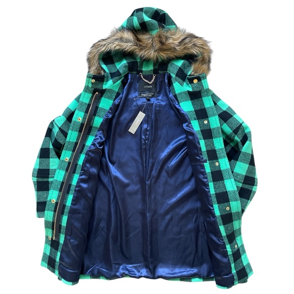 NWT J.Crew Chateau Parka Italian Stadium Cloth Size 6 Wool Green Check - Picture 3 of 6